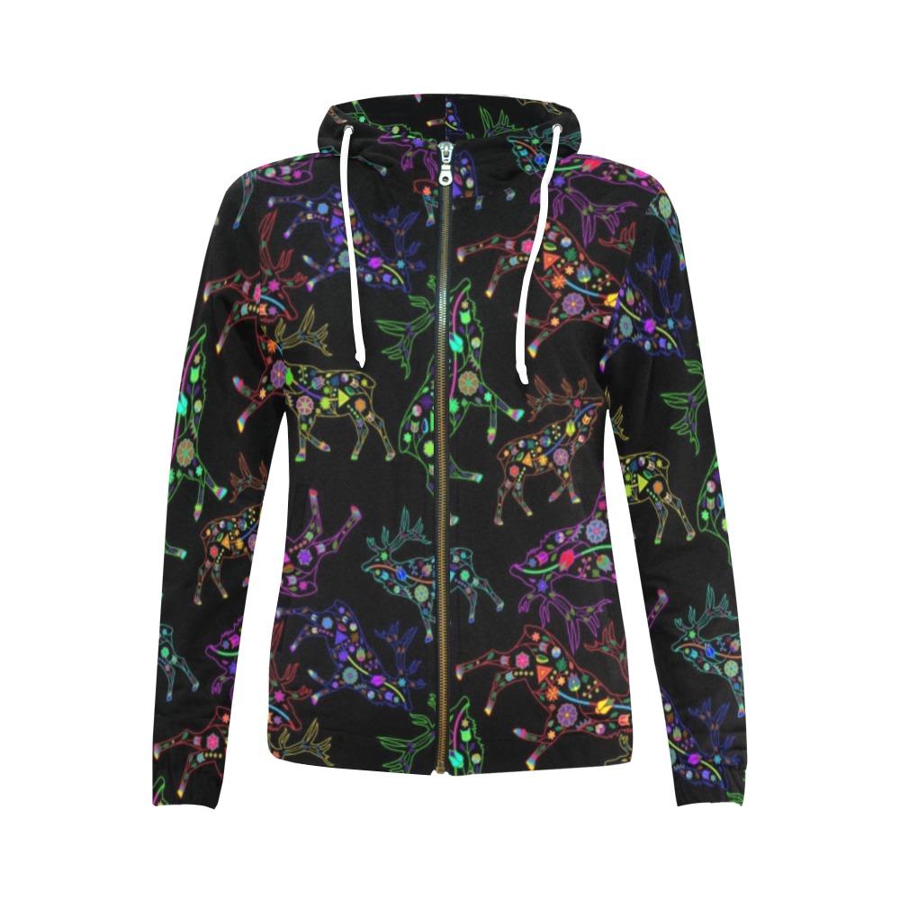 Floral Elk All Over Print Full Zip Hoodie for Women (Model H14) All Over Print Full Zip Hoodie for Women (H14) e-joyer 