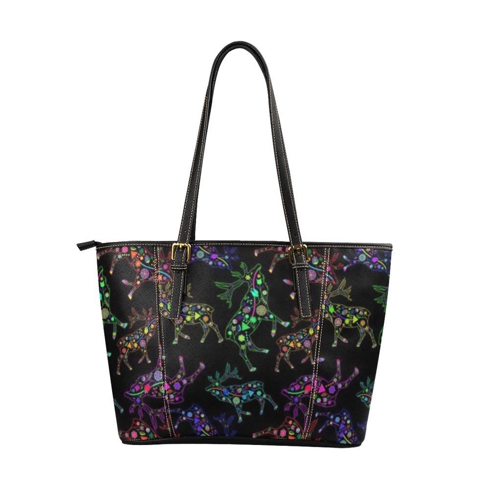 Floral Elk Leather Tote Bag/Large (Model 1640) bag e-joyer 