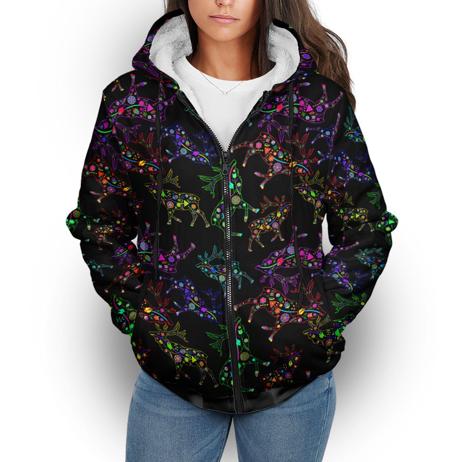 Floral Elk Sherpa Hoodie hoodie Herman 