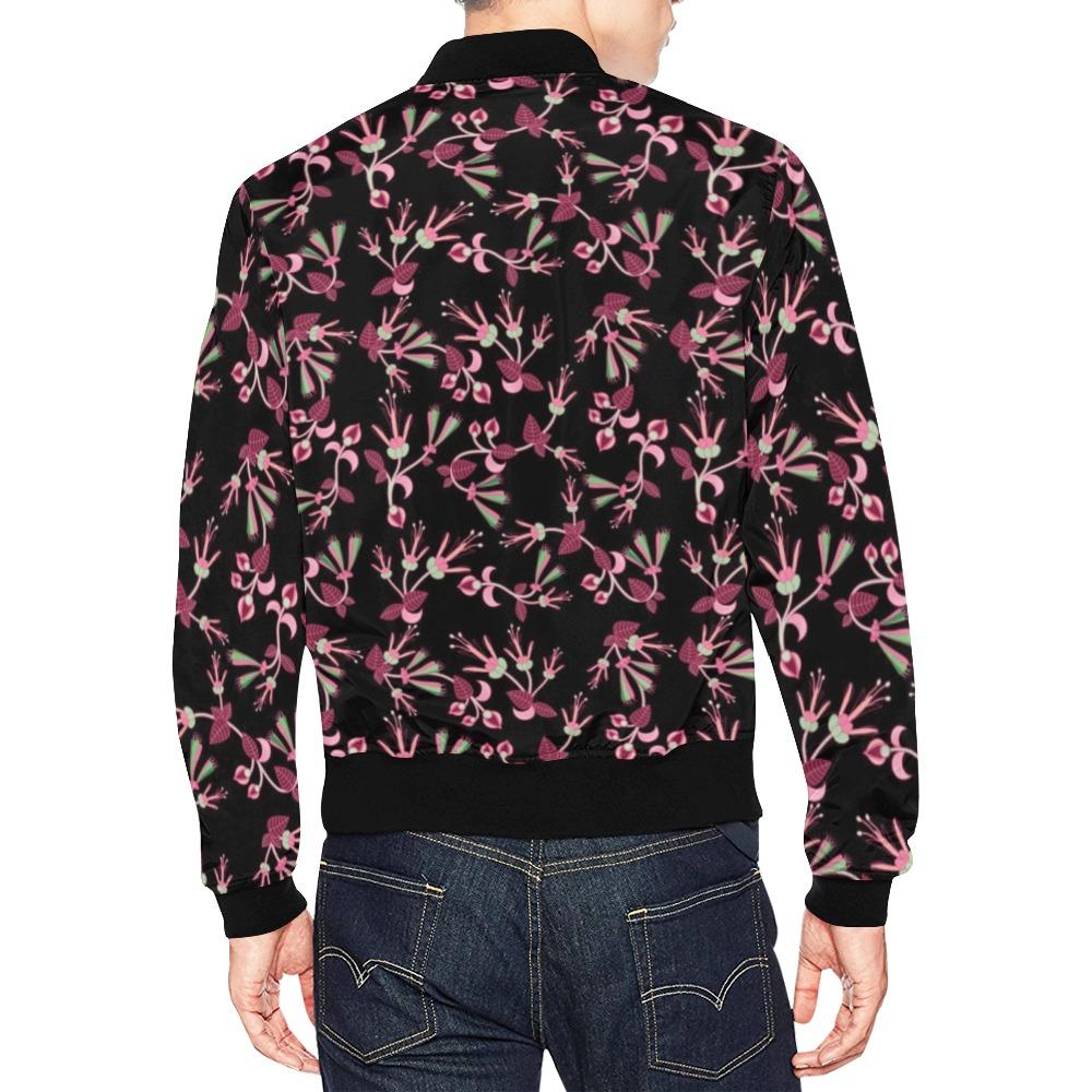 Floral Green Black All Over Print Bomber Jacket for Men (Model H19) Jacket e-joyer 