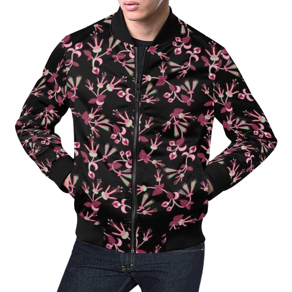 Floral Green Black All Over Print Bomber Jacket for Men (Model H19) Jacket e-joyer 