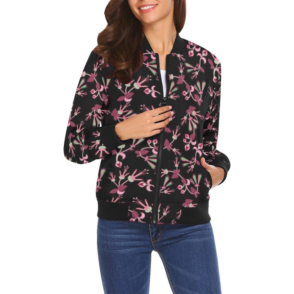 Floral Green Black All Over Print Bomber Jacket for Women (Model H19) Jacket e-joyer 