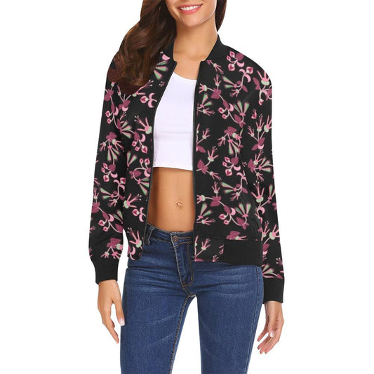 Floral Green Black All Over Print Bomber Jacket for Women (Model H19) Jacket e-joyer 