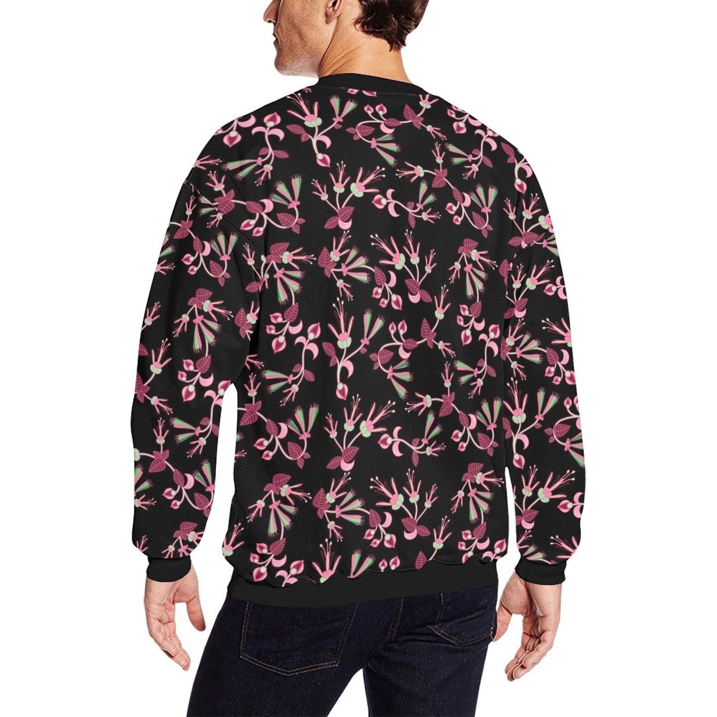 Floral Green Black All Over Print Crewneck Sweatshirt for Men (Model H18) shirt e-joyer 