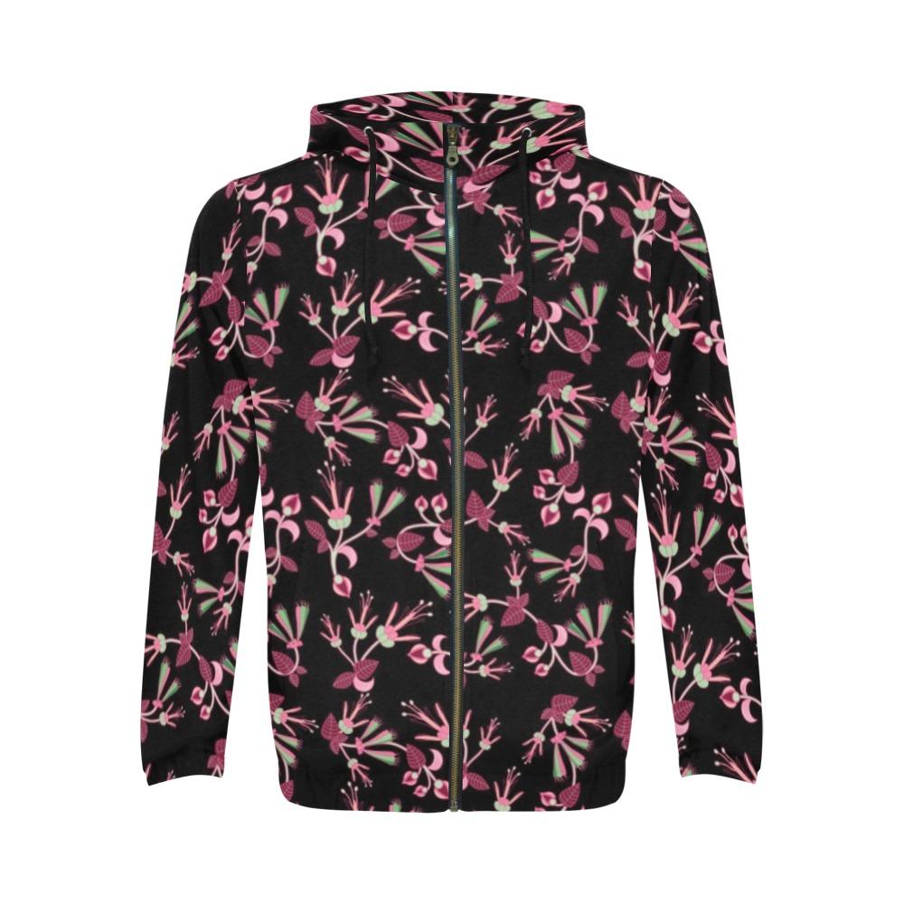 Floral Green Black All Over Print Full Zip Hoodie for Men (Model H14) All Over Print Full Zip Hoodie for Men (H14) e-joyer 