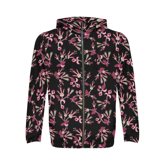 Floral Green Black All Over Print Full Zip Hoodie for Men (Model H14) All Over Print Full Zip Hoodie for Men (H14) e-joyer 