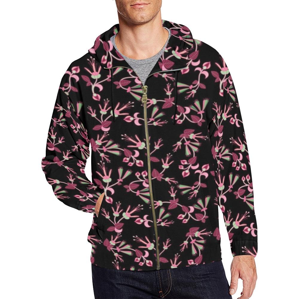 Floral Green Black All Over Print Full Zip Hoodie for Men (Model H14) All Over Print Full Zip Hoodie for Men (H14) e-joyer 