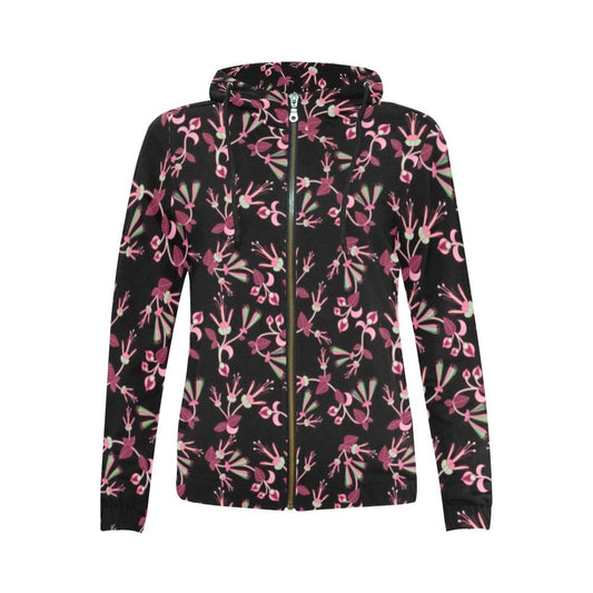 Floral Green Black All Over Print Full Zip Hoodie for Women (Model H14) All Over Print Full Zip Hoodie for Women (H14) e-joyer 