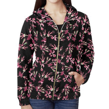 Load image into Gallery viewer, Floral Green Black All Over Print Full Zip Hoodie for Women (Model H14) All Over Print Full Zip Hoodie for Women (H14) e-joyer 
