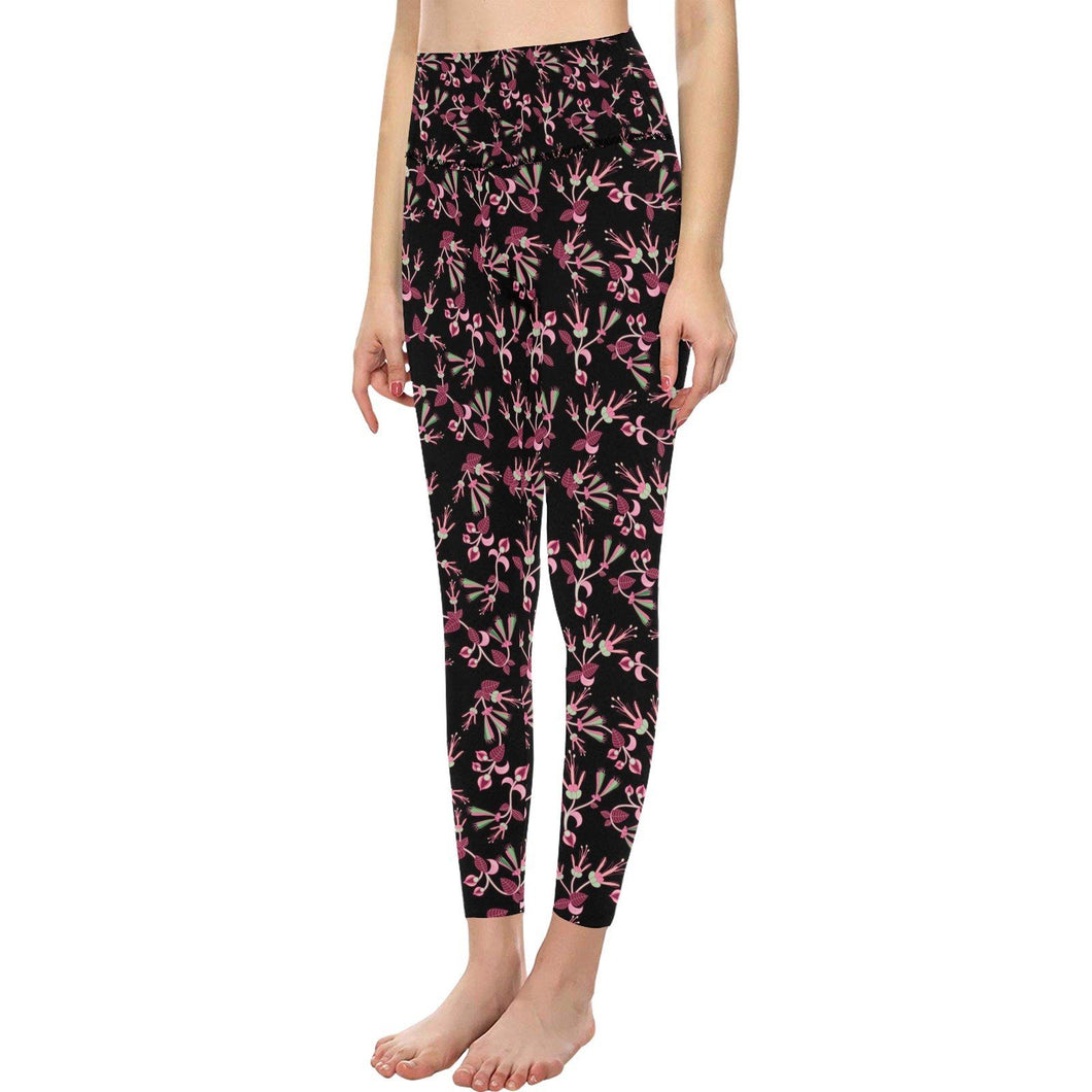 Floral Green Black All Over Print High-Waisted Leggings (Model L36) High-Waisted Leggings (L36) e-joyer 