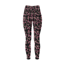 Load image into Gallery viewer, Floral Green Black All Over Print High-Waisted Leggings (Model L36) High-Waisted Leggings (L36) e-joyer 
