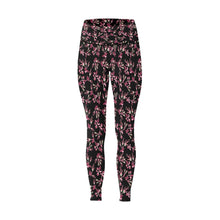 Load image into Gallery viewer, Floral Green Black All Over Print High-Waisted Leggings (Model L36) High-Waisted Leggings (L36) e-joyer 
