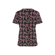 Load image into Gallery viewer, Floral Green Black All Over Print Scrub Top Scrub Top e-joyer 
