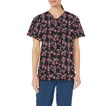 Load image into Gallery viewer, Floral Green Black All Over Print Scrub Top Scrub Top e-joyer 
