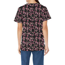 Load image into Gallery viewer, Floral Green Black All Over Print Scrub Top Scrub Top e-joyer 
