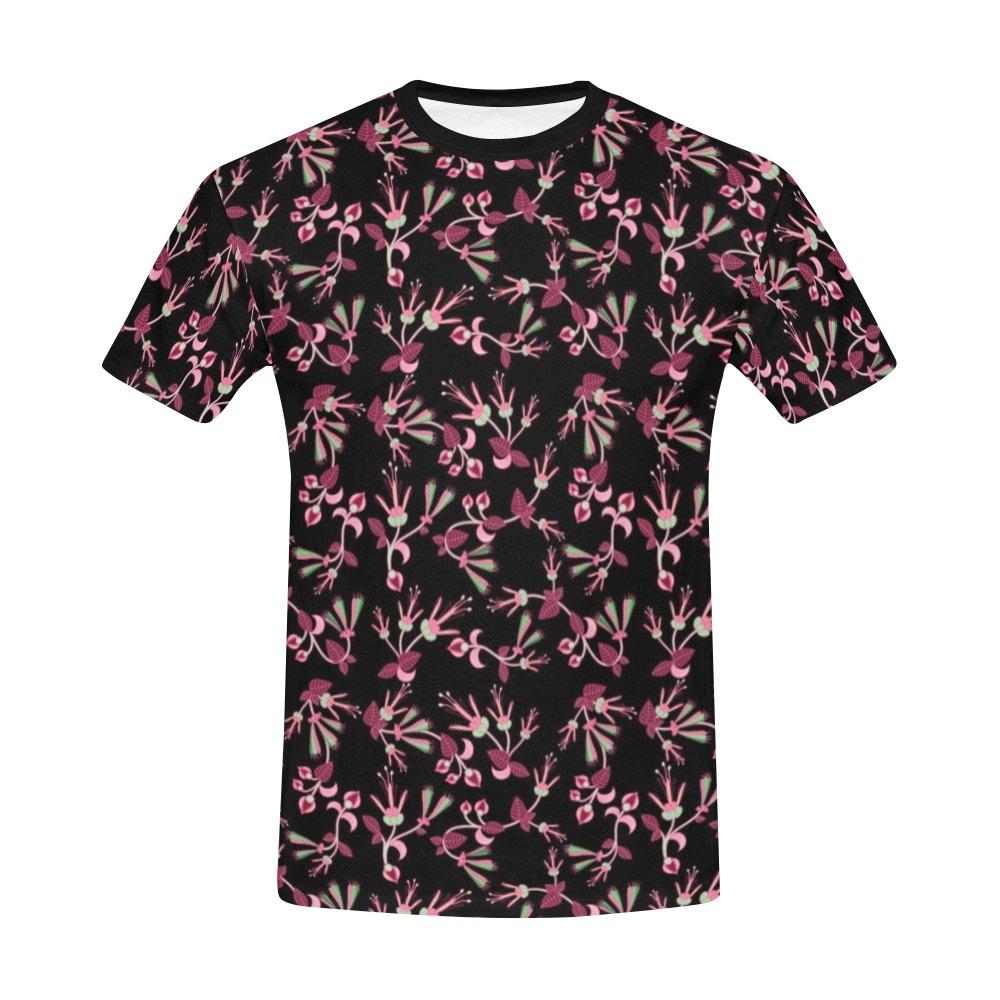 Floral Green Black All Over Print T-Shirt for Men (USA Size) (Model T40) All Over Print T-Shirt for Men (T40) e-joyer 