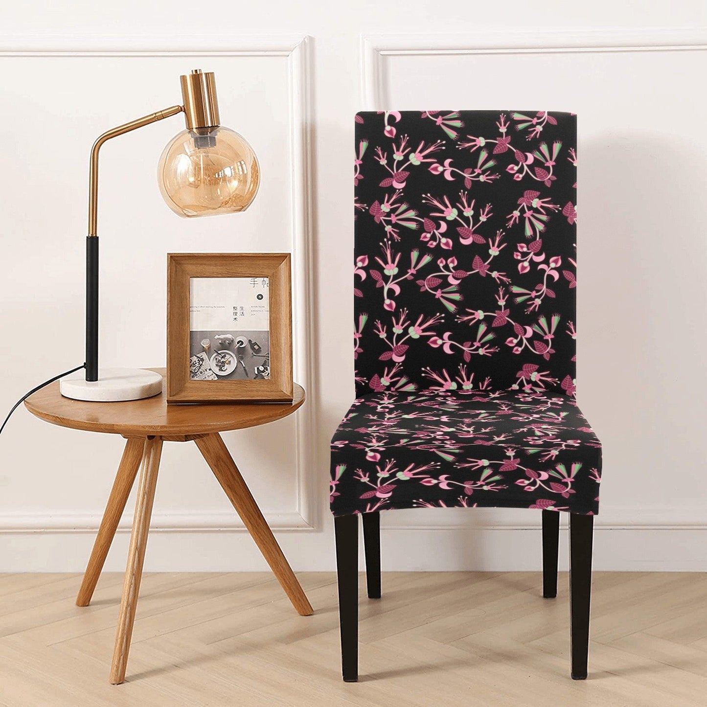 Floral Green Black Chair Cover (Pack of 4) Chair Cover (Pack of 4) e-joyer 