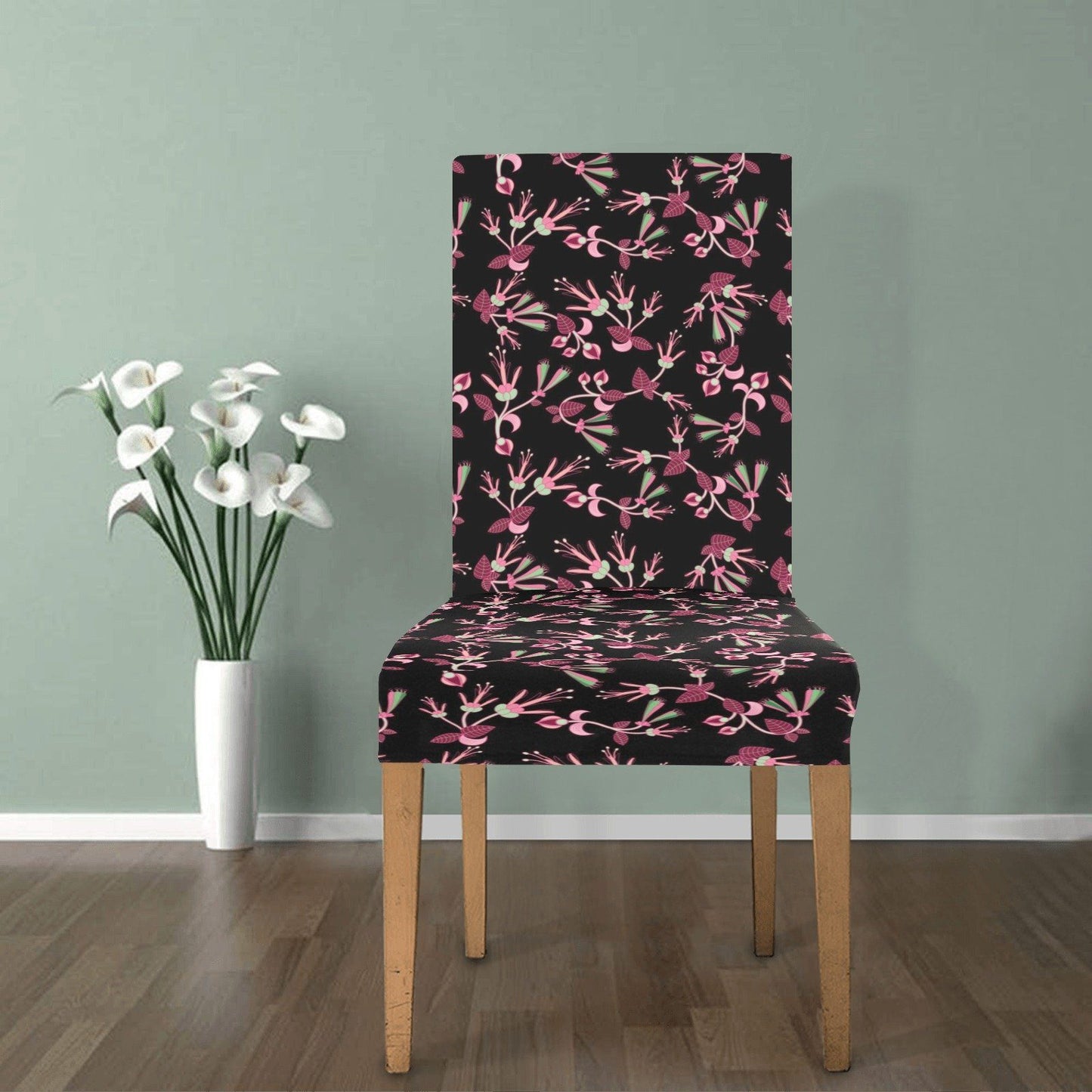 Floral Green Black Chair Cover (Pack of 6) Chair Cover (Pack of 6) e-joyer 
