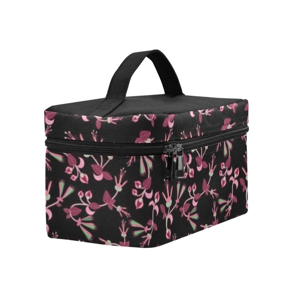 Floral Green Black Cosmetic Bag/Large (Model 1658) bag e-joyer 
