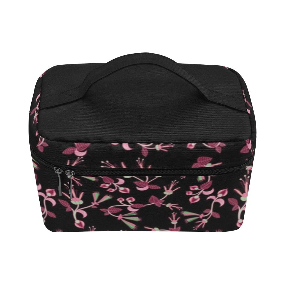 Floral Green Black Cosmetic Bag/Large (Model 1658) bag e-joyer 