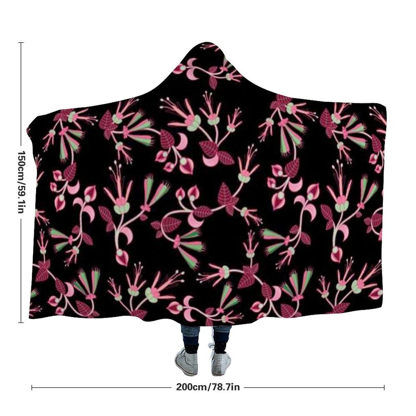 Floral Green Black Hooded Blanket blanket 49 Dzine 
