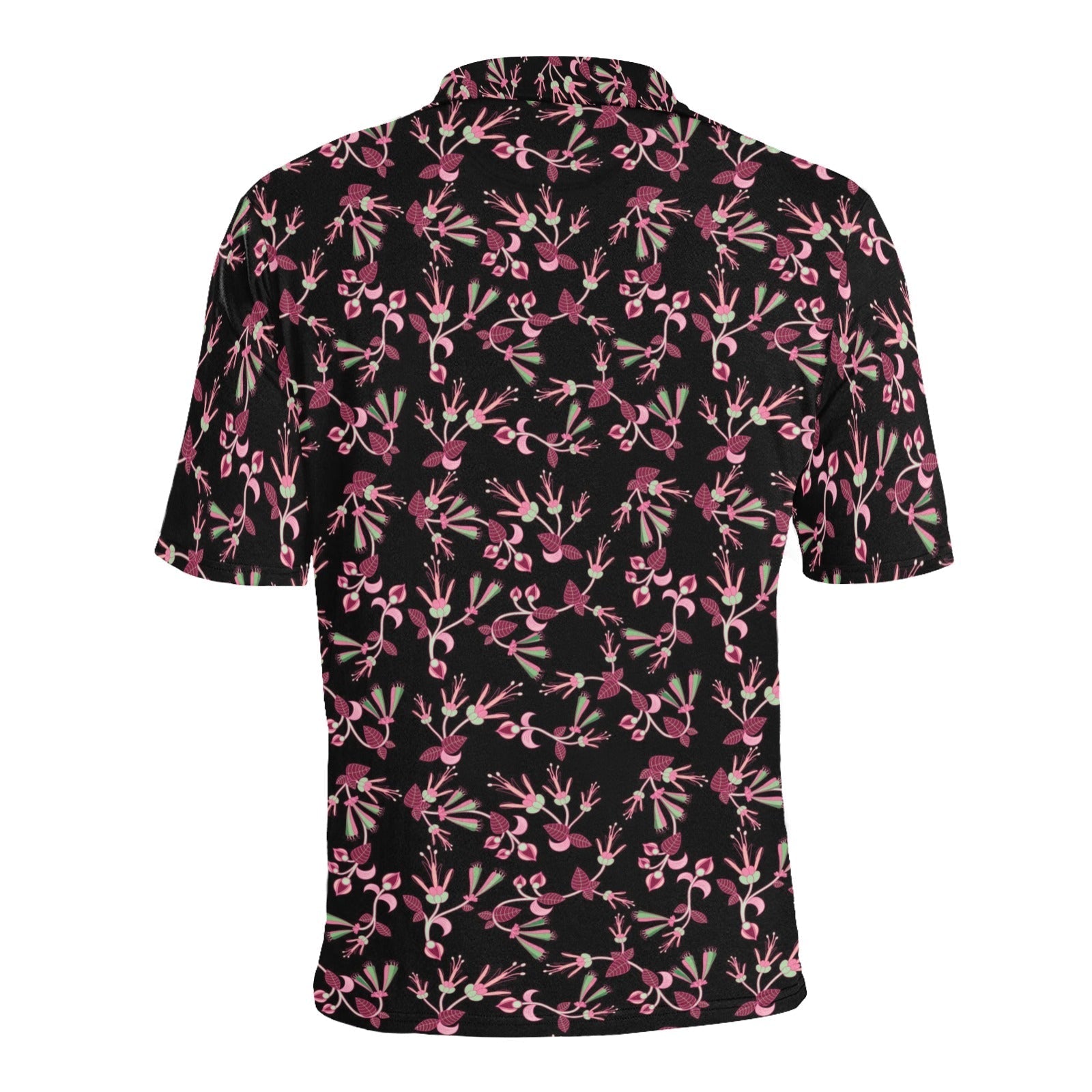 Floral Green Black Men's All Over Print Polo Shirt (Model T55) Men's Polo Shirt (Model T55) e-joyer 