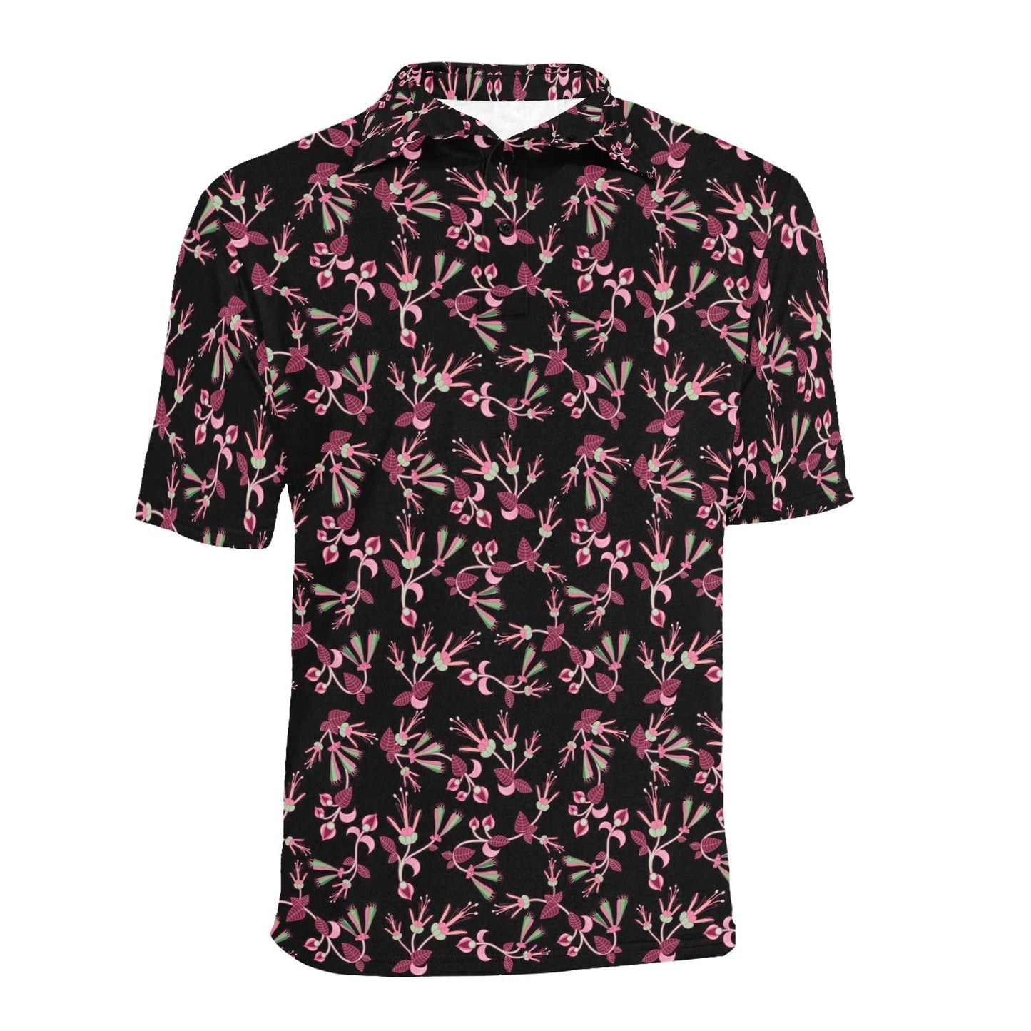 Floral Green Black Men's All Over Print Polo Shirt (Model T55) Men's Polo Shirt (Model T55) e-joyer 