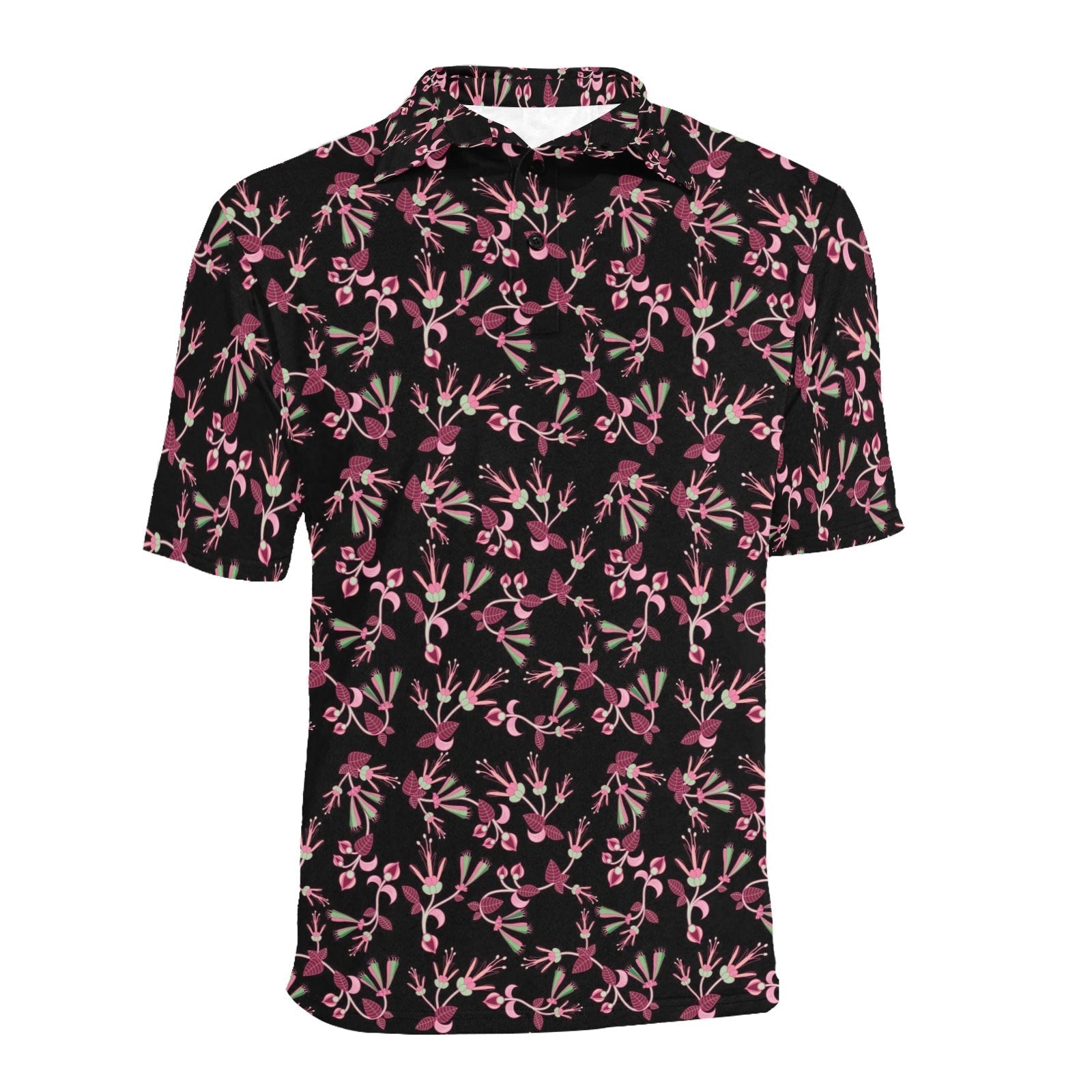 Floral Green Black Men's All Over Print Polo Shirt (Model T55) Men's Polo Shirt (Model T55) e-joyer 