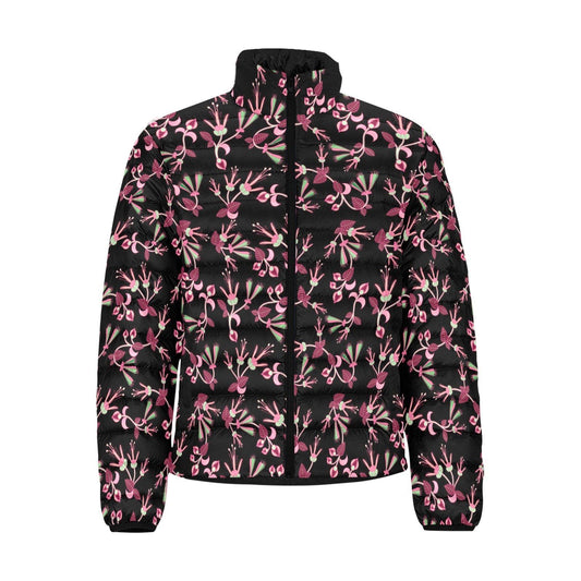 Floral Green Black Men's Stand Collar Padded Jacket (Model H41) Men's Stand Collar Padded Jacket (H41) e-joyer 