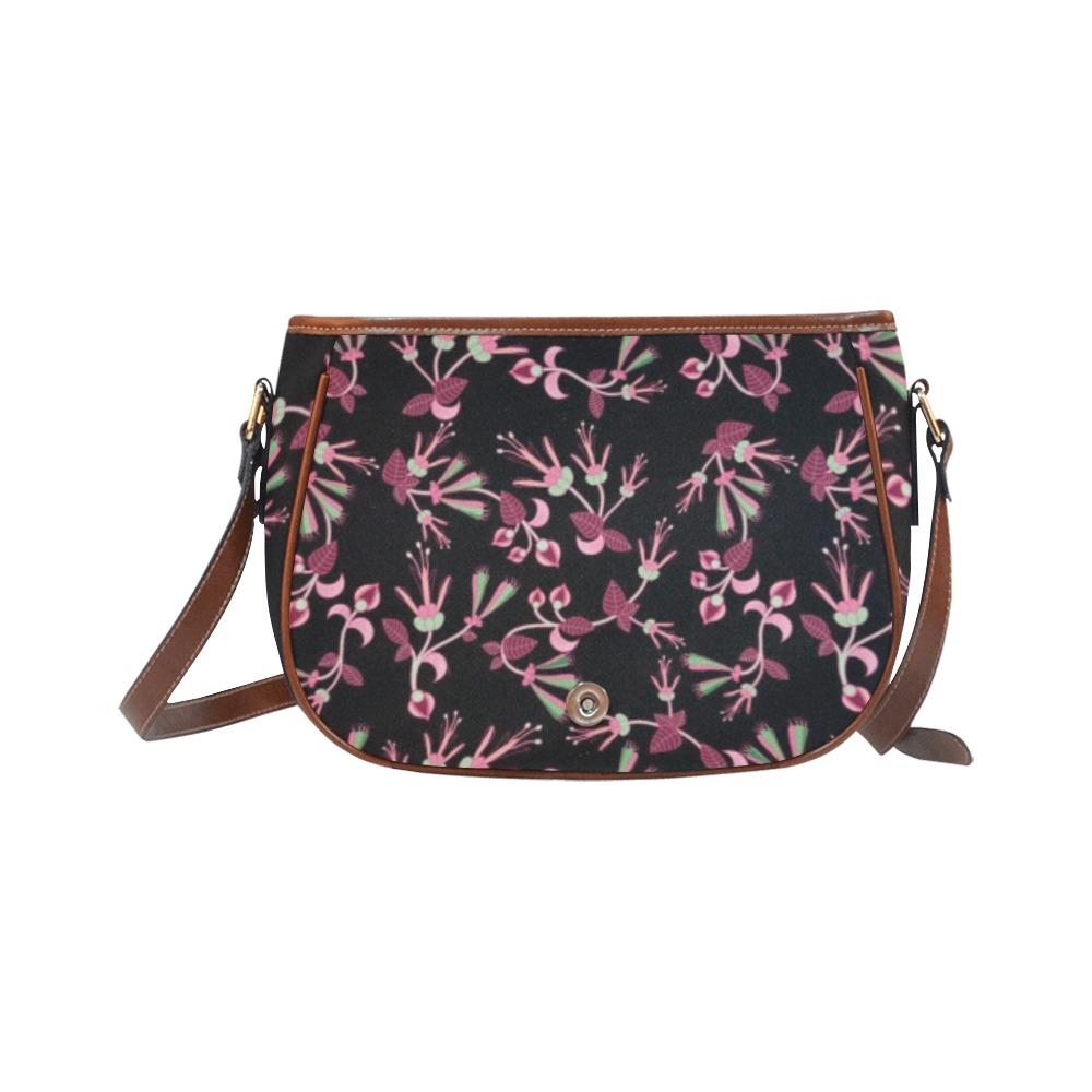 Floral Green Black Saddle Bag/Large (Model 1649) Saddle Bag/Large e-joyer 