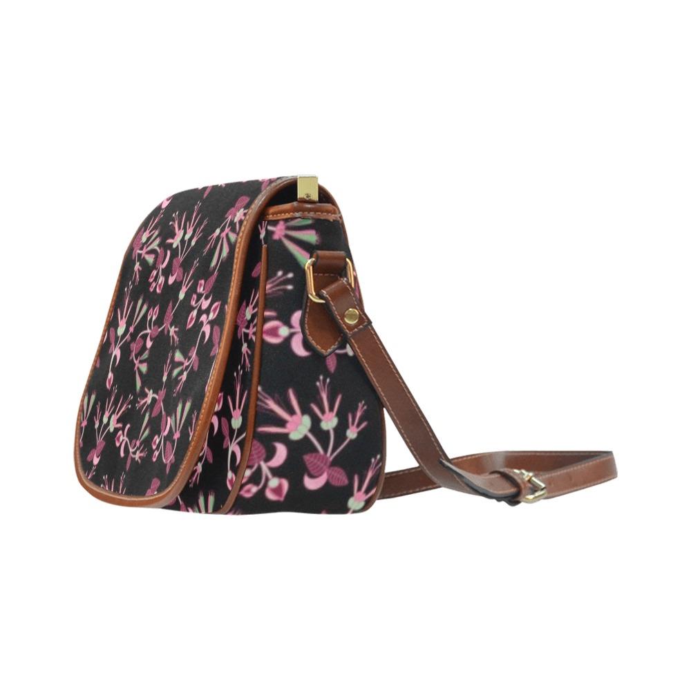 Floral Green Black Saddle Bag/Large (Model 1649) Saddle Bag/Large e-joyer 