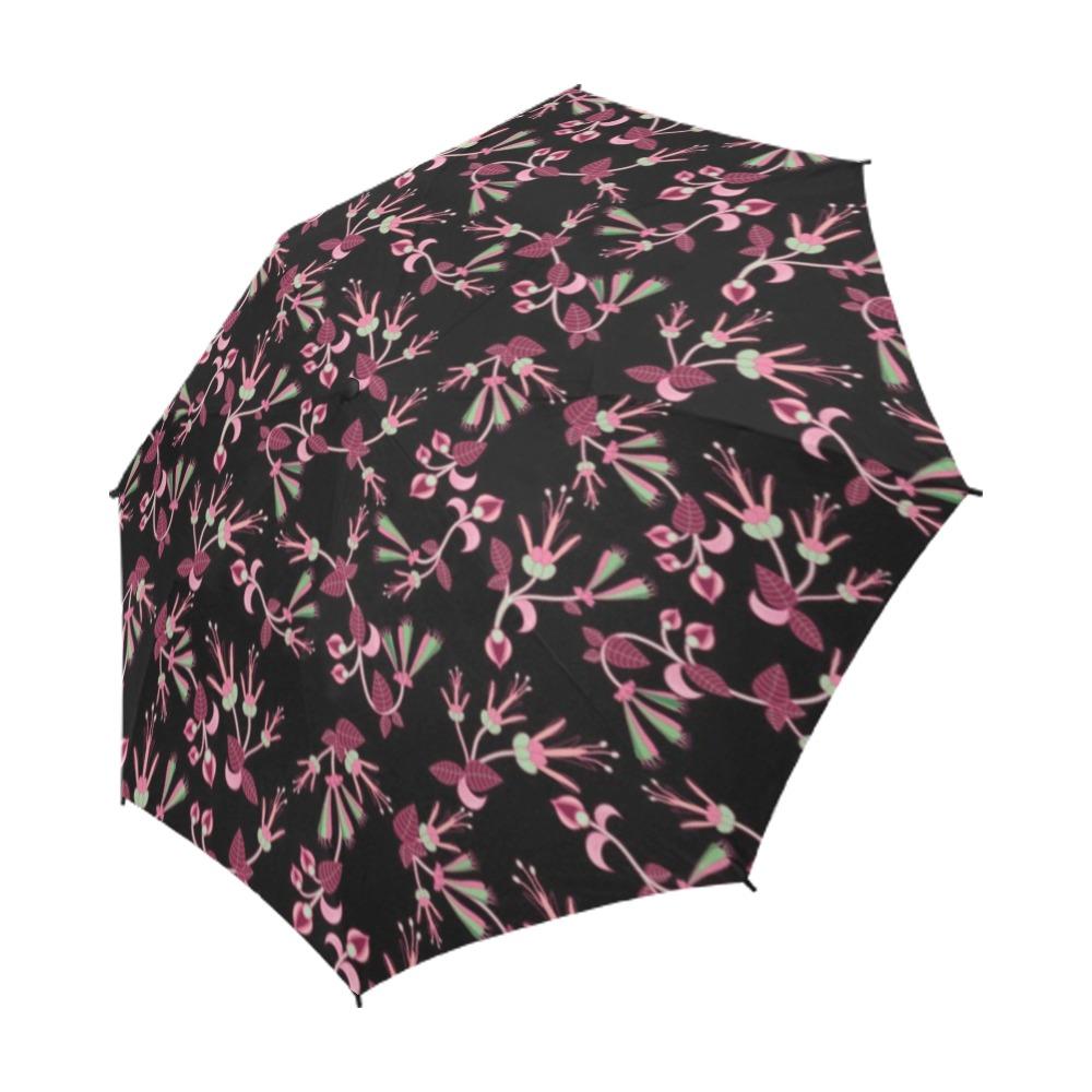 Floral Green Black Semi-Automatic Foldable Umbrella (Model U05) Semi-Automatic Foldable Umbrella e-joyer 
