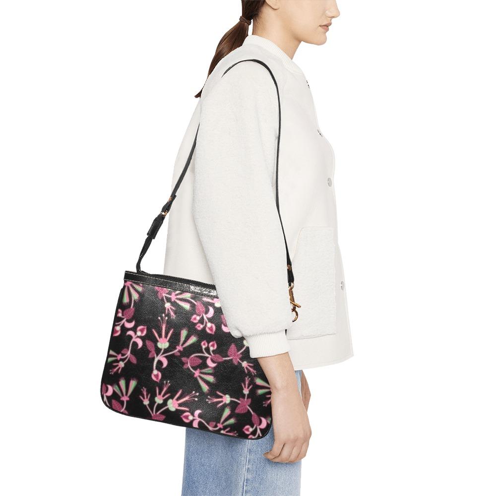 Floral Green Black Small Shoulder Bag (Model 1710) Small Shoulder Bag (1710) e-joyer 