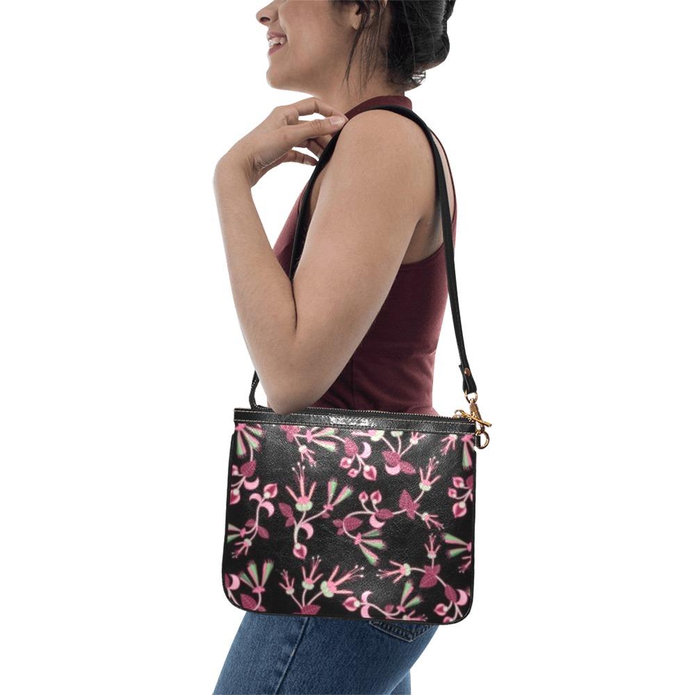 Floral Green Black Small Shoulder Bag (Model 1710) Small Shoulder Bag (1710) e-joyer 