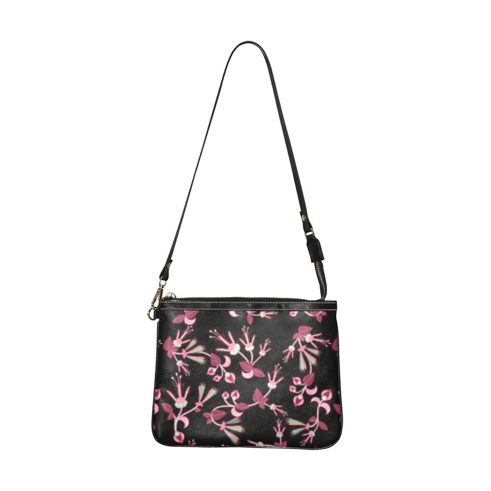 Floral Green Black Small Shoulder Bag (Model 1710) Small Shoulder Bag (1710) e-joyer 