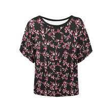 Load image into Gallery viewer, Floral Green Black Women&#39;s Batwing-Sleeved Blouse T shirt (Model T44) Women&#39;s Batwing-Sleeved Blouse T shirt (T44) e-joyer 
