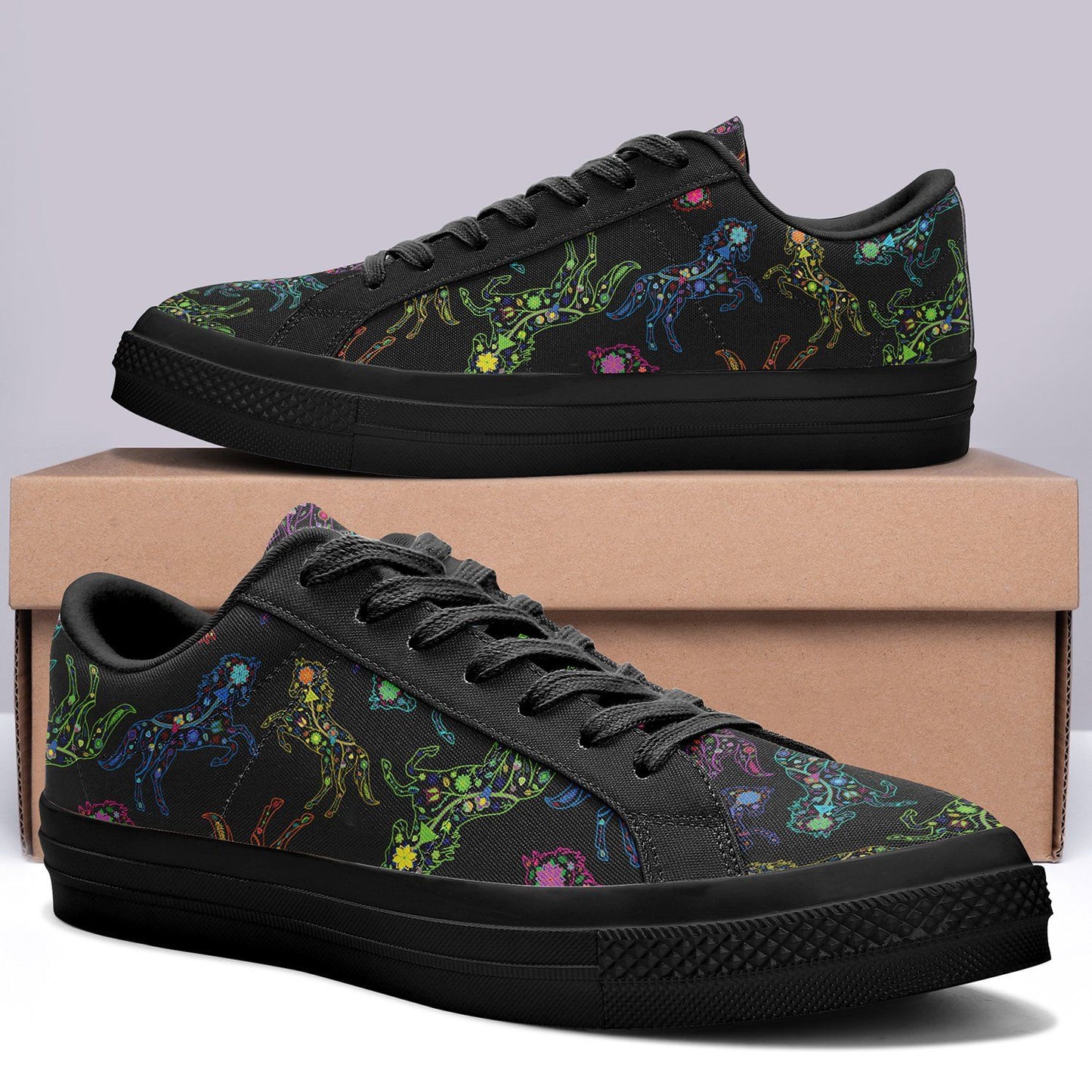 Floral Horse Aapisi Low Top Canvas Shoes Black Sole aapisi Herman 