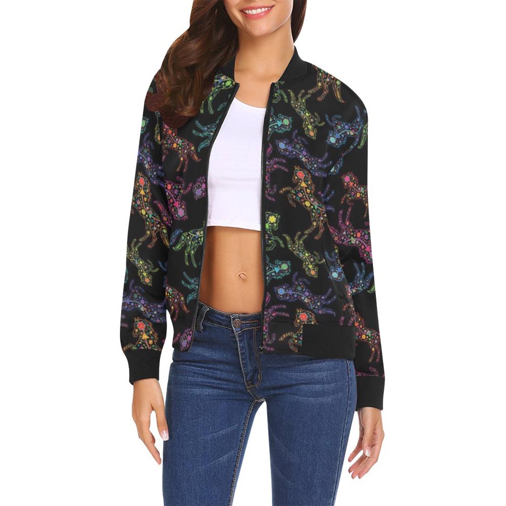Floral Horse All Over Print Bomber Jacket for Women (Model H19) All Over Print Bomber Jacket for Women (H19) e-joyer 