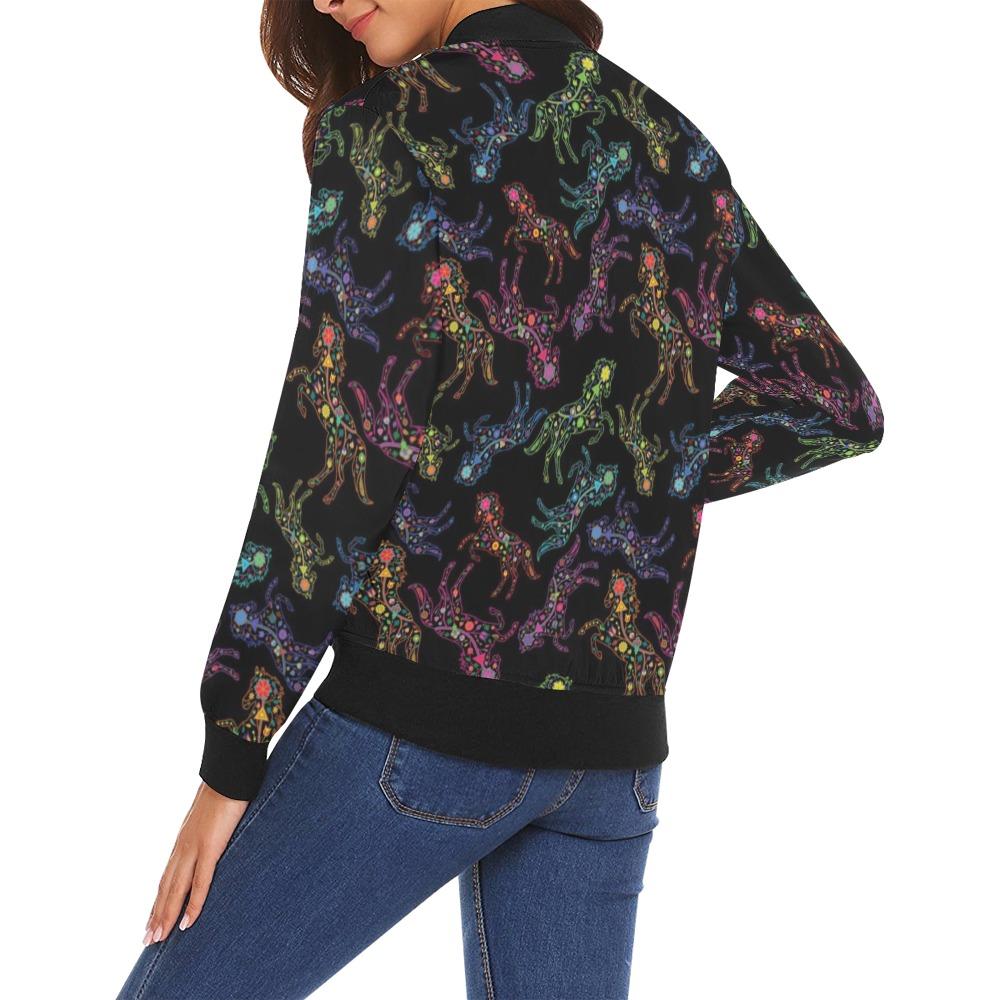 Floral Horse All Over Print Bomber Jacket for Women (Model H19) All Over Print Bomber Jacket for Women (H19) e-joyer 