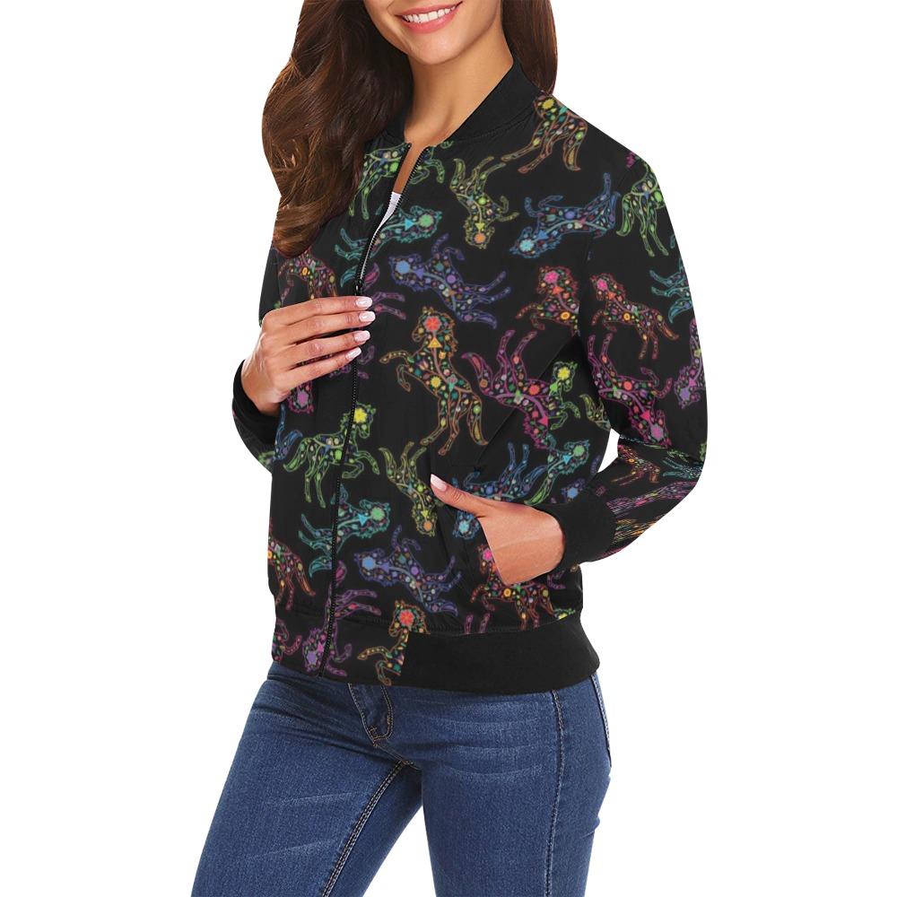 Floral Horse All Over Print Bomber Jacket for Women (Model H19) All Over Print Bomber Jacket for Women (H19) e-joyer 