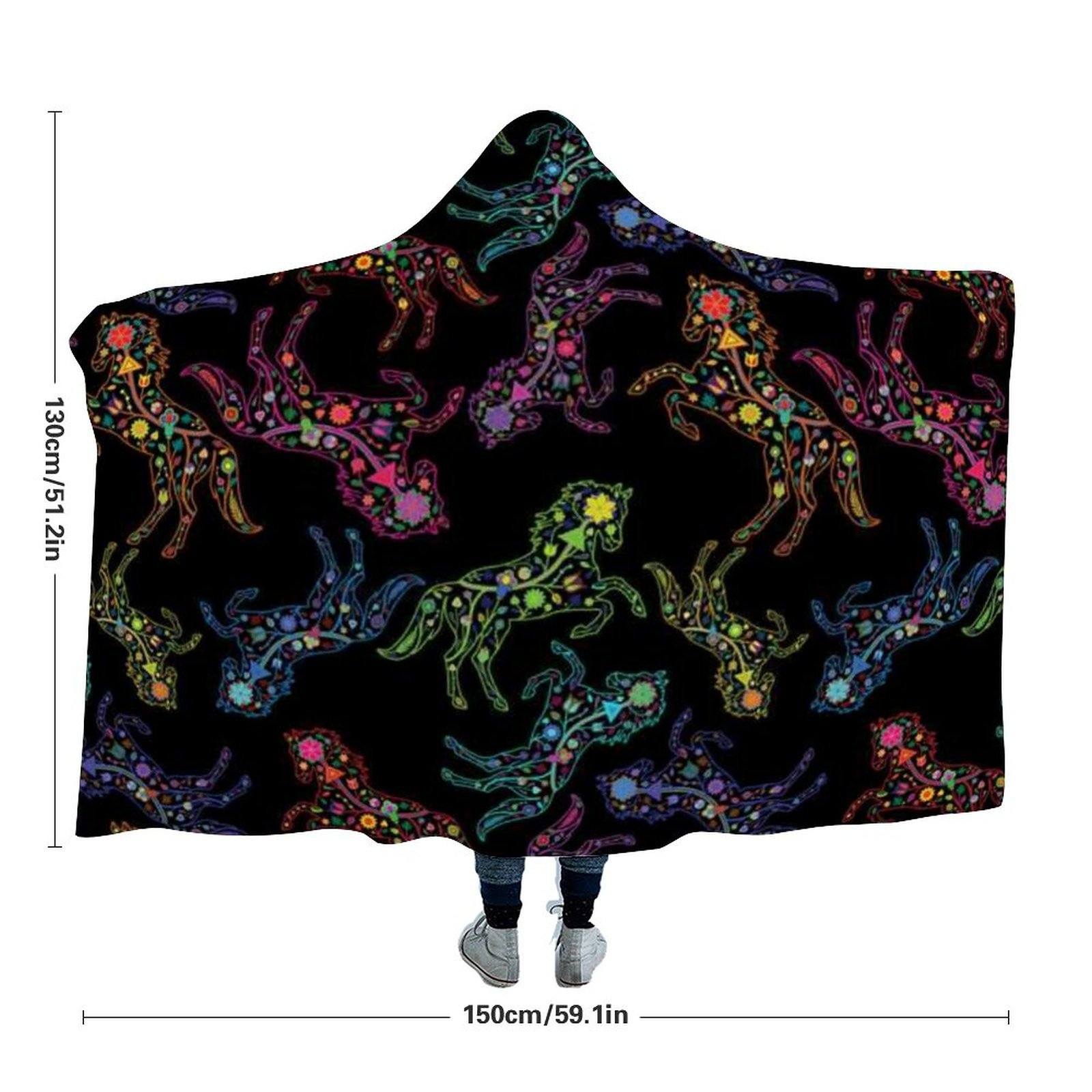 Floral Horse Hooded Blanket blanket 49 Dzine 