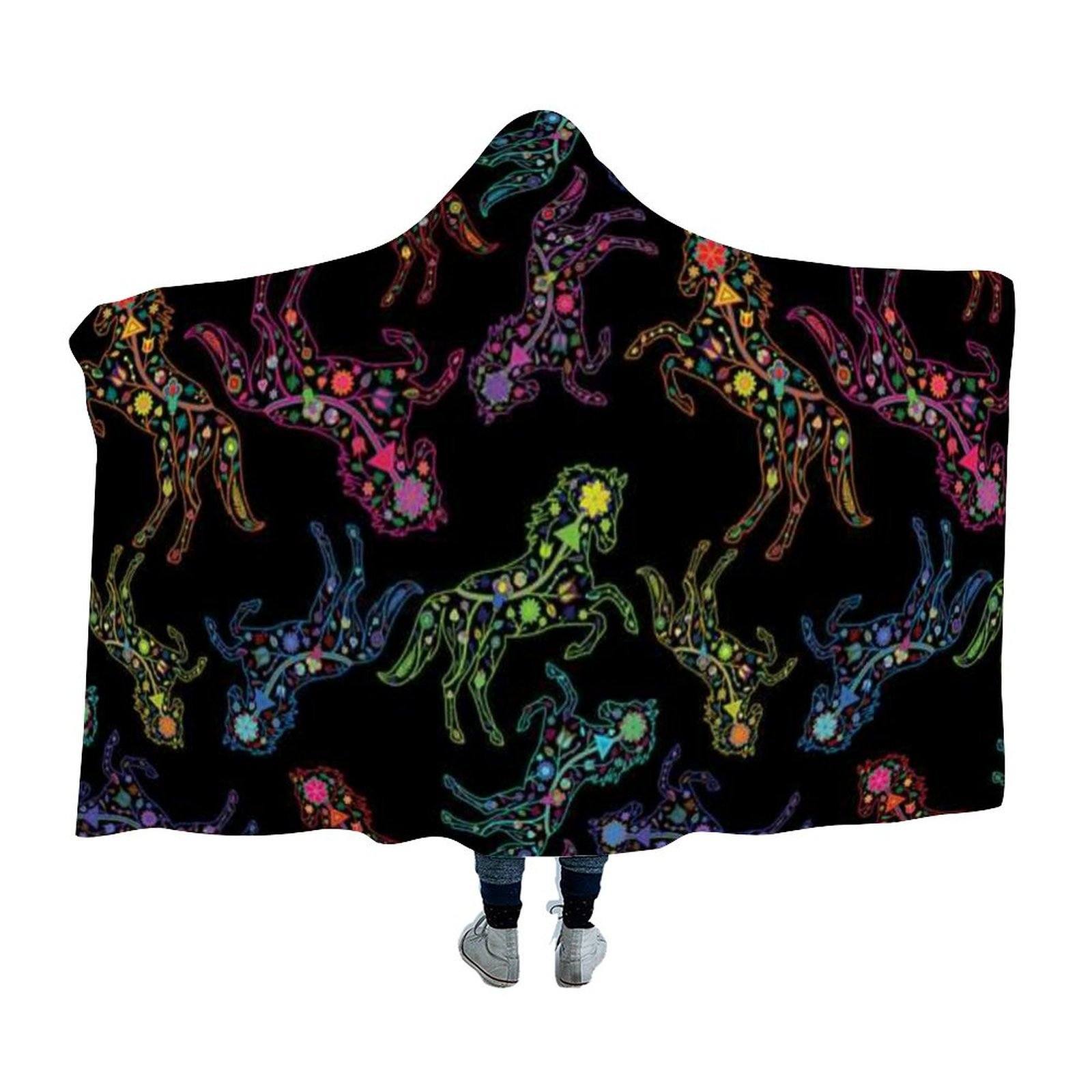 Floral Horse Hooded Blanket blanket 49 Dzine 