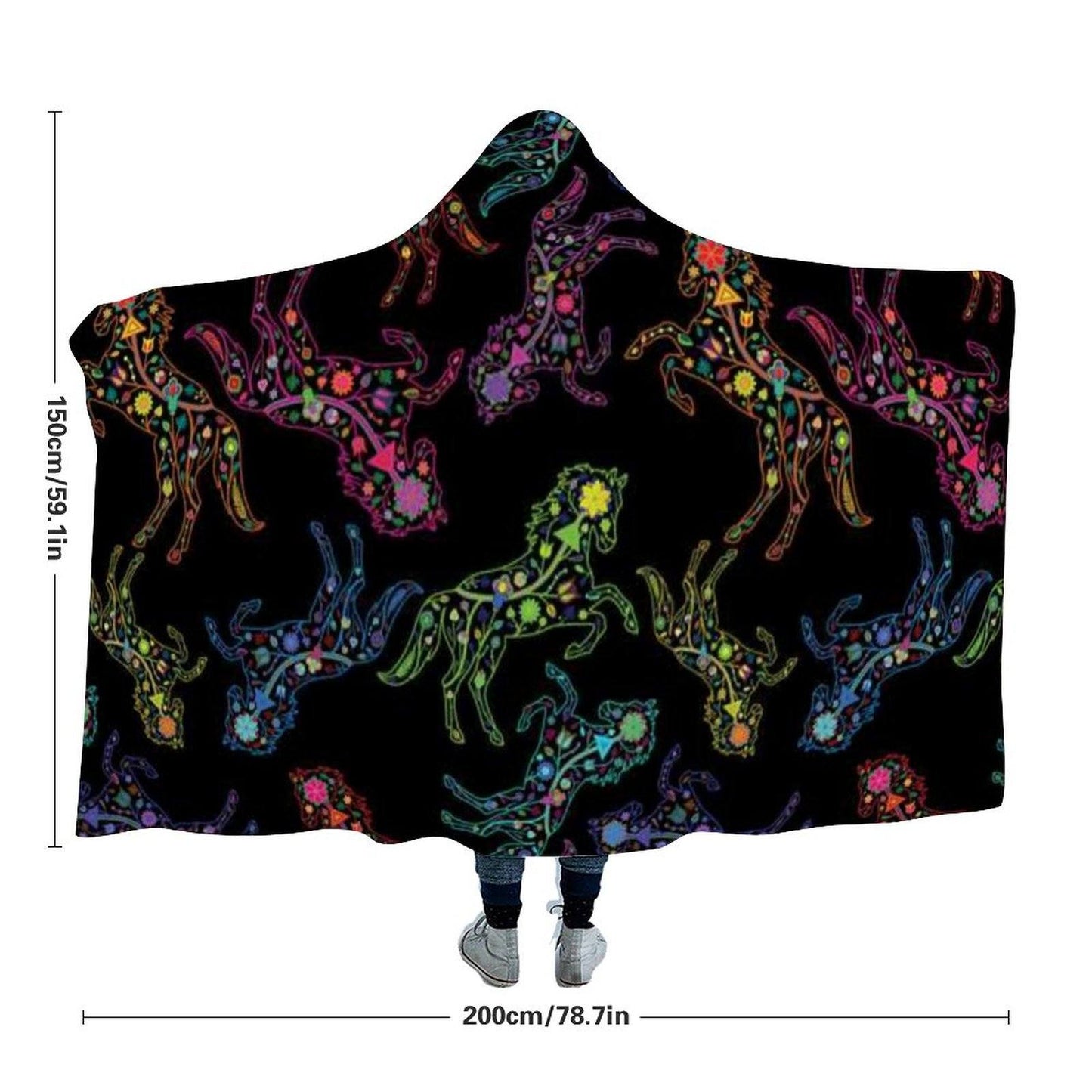 Floral Horse Hooded Blanket blanket 49 Dzine 