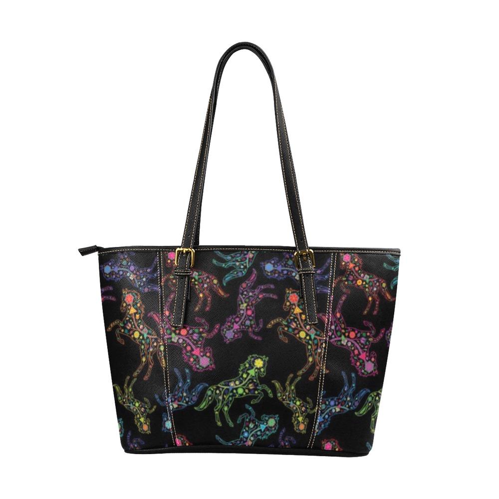 Floral Horse Leather Tote Bag/Large (Model 1640) bag e-joyer 