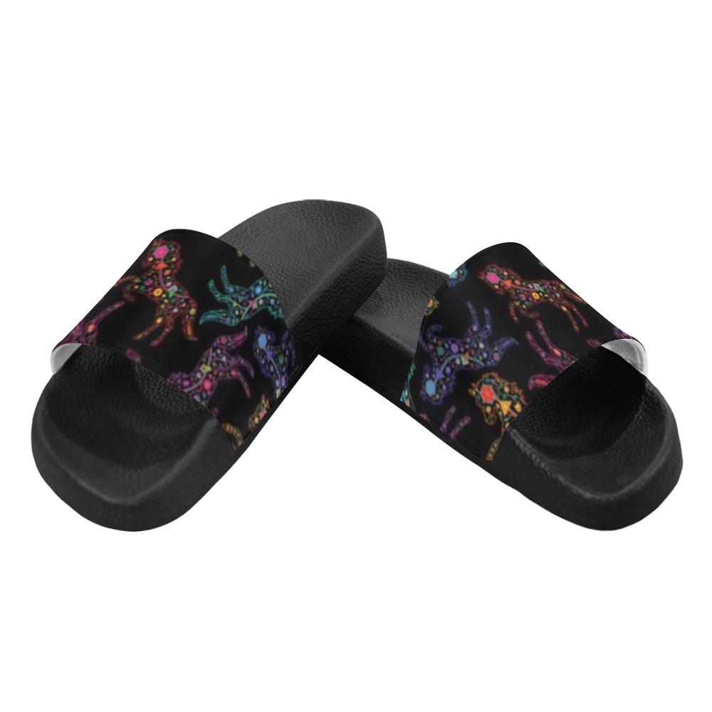 Floral Horse Men's Slide Sandals (Model 057) Men's Slide Sandals (057) e-joyer 