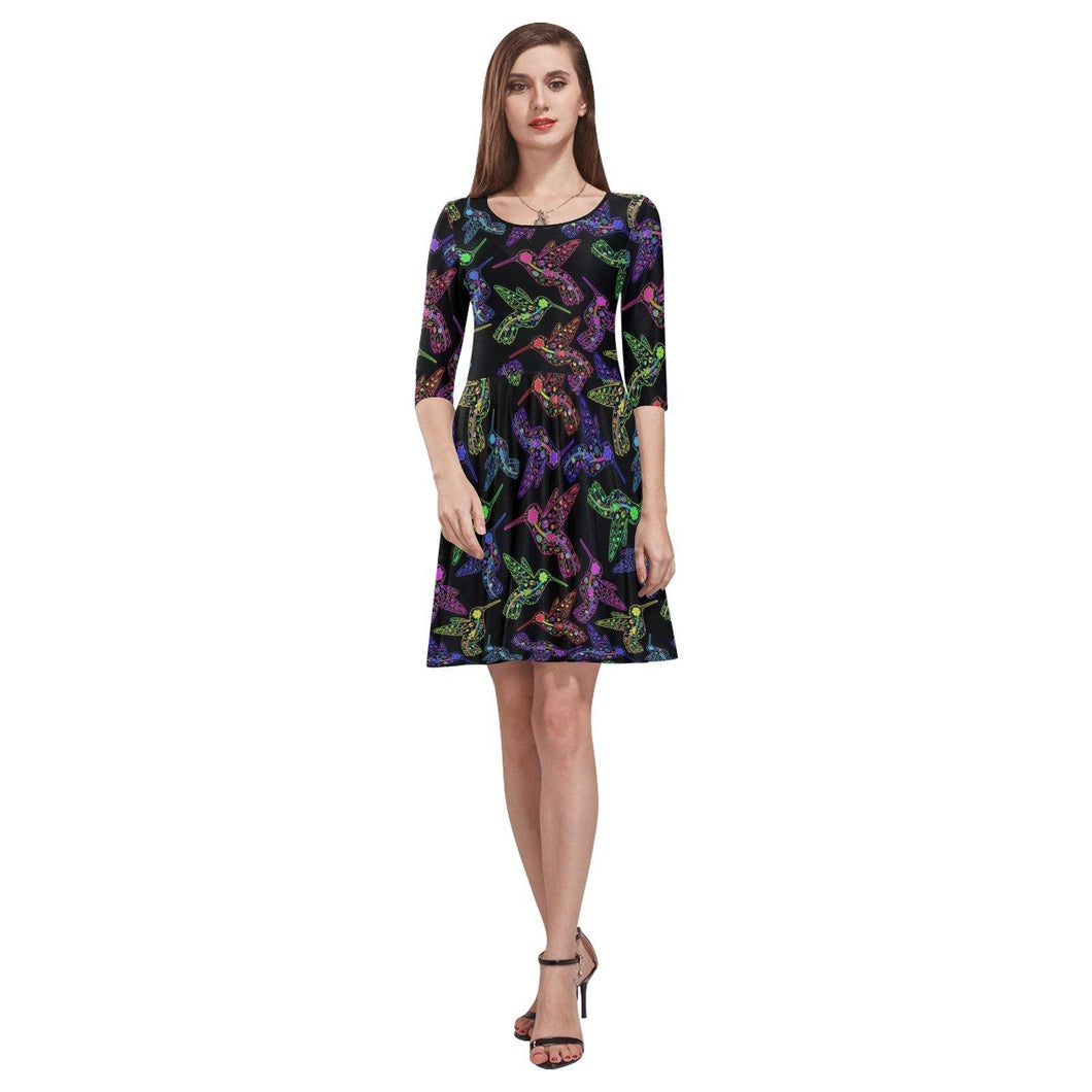 Floral Humming Bird Tethys Half-Sleeve Skater Dress(Model D20) Tethys Half-Sleeve Skater Dress (D20) e-joyer 