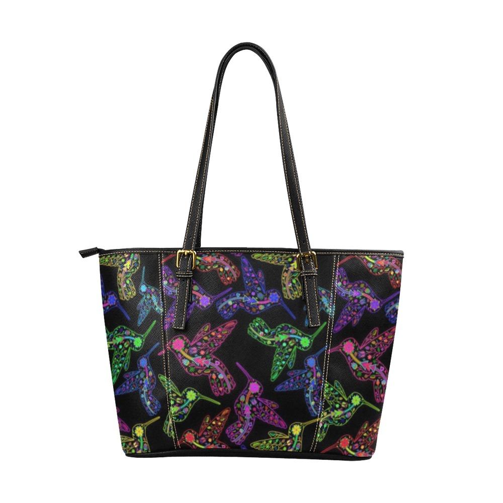 Floral Hummingbird Leather Tote Bag/Large (Model 1640) bag e-joyer 