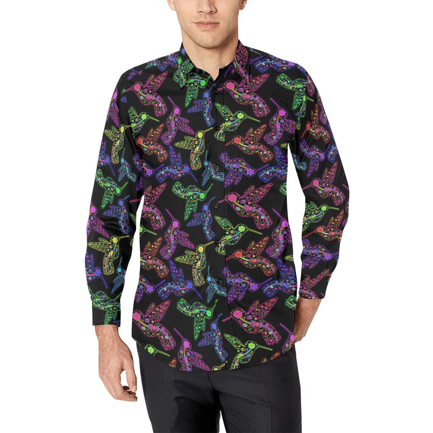 Floral Hummingbird Men's All Over Print Casual Dress Shirt (Model T61) Men's Dress Shirt (T61) e-joyer 