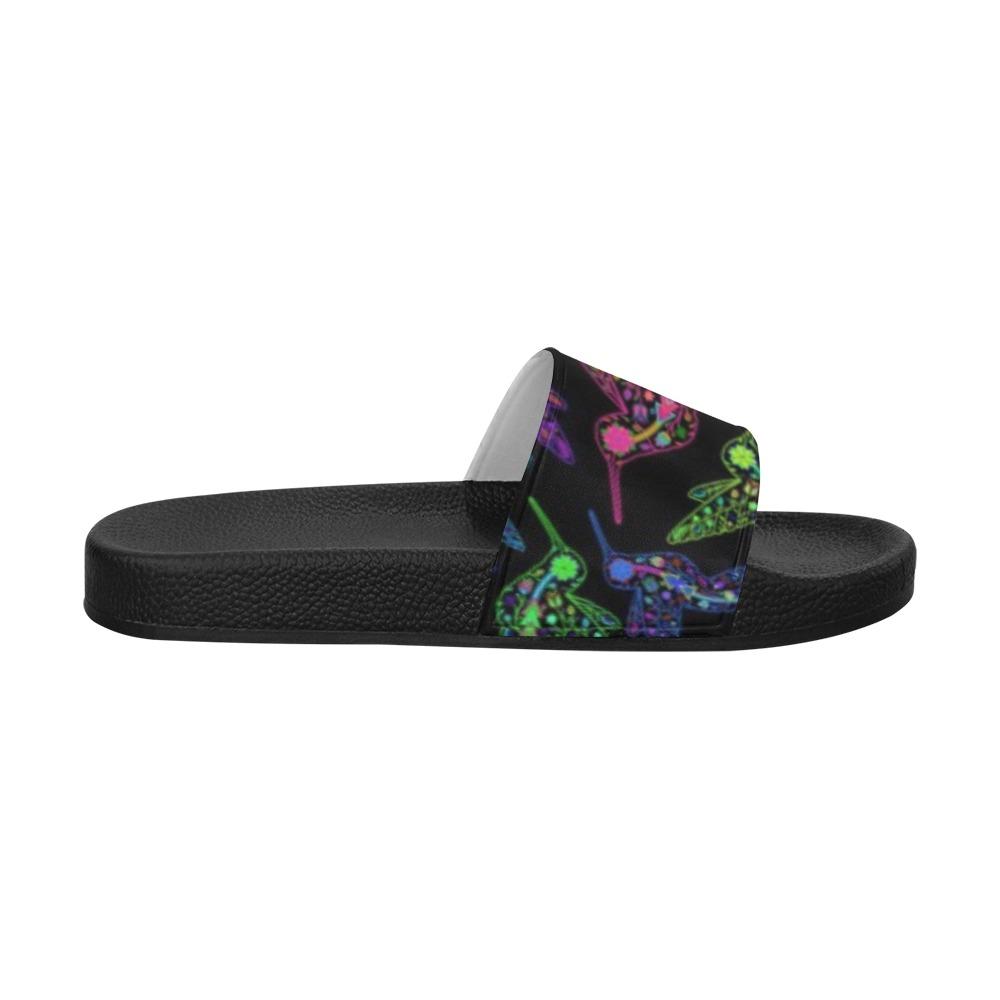 Floral Hummingbird Men's Slide Sandals (Model 057) Men's Slide Sandals (057) e-joyer 