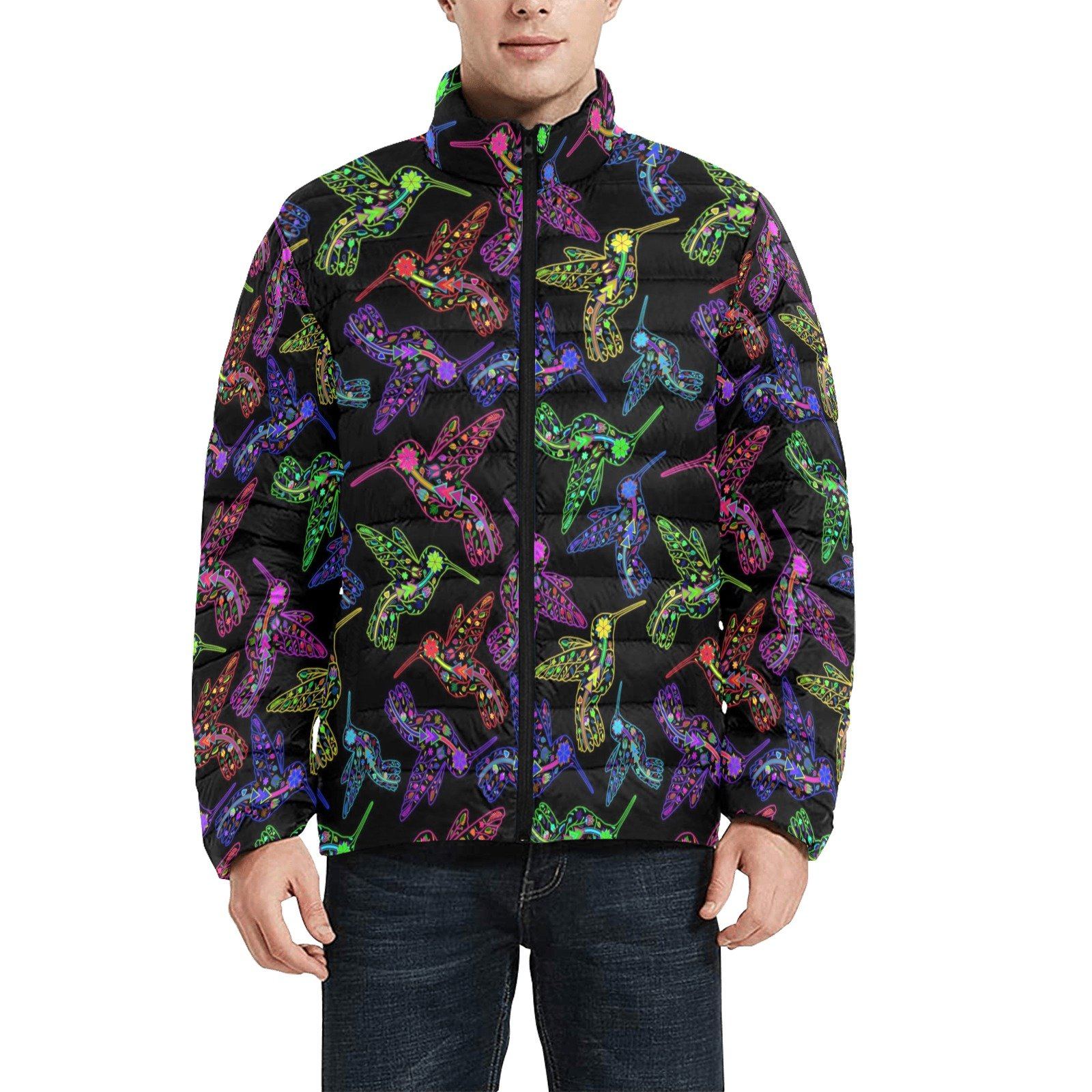 Floral Hummingbird Men's Stand Collar Padded Jacket (Model H41) Men's Stand Collar Padded Jacket (H41) e-joyer 